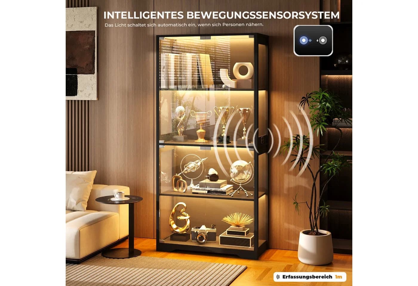 BROTTAR Glasvitrine mit LED 4 Ebenen Sensorsystem schwarz - Bild 5