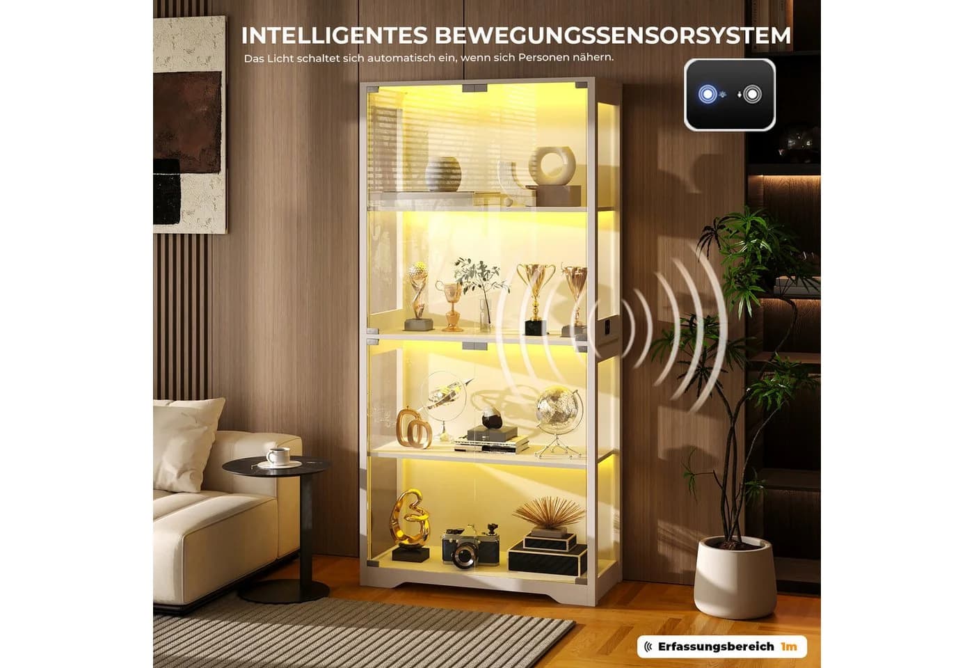 BROTTAR Glasvitrine mit LED und Sensorsystem, weiß - Bild 5