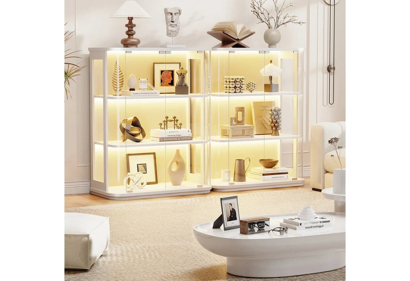 BROTTAR Glasvitrine Rund 4 Ebenen LED mit Sensor weiß