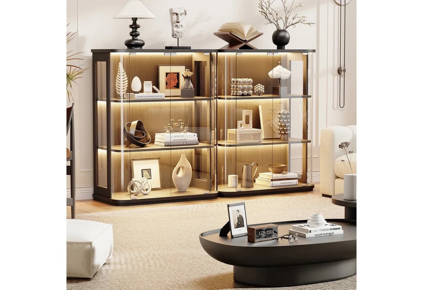 BROTTAR Glasvitrine Rund 4 Ebenen LED mit Sensor schwarz