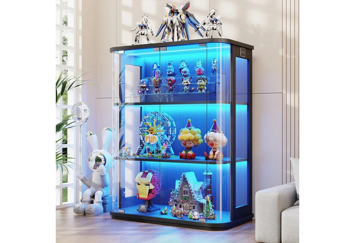 BROTTAR Glasvitrine Rund 4 Ebenen LED mit Sensor schwarz - Bild 2