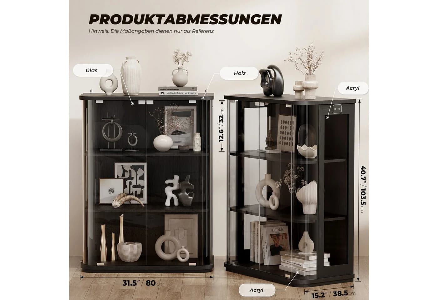 BROTTAR Glasvitrine Rund 4 Ebenen LED mit Sensor schwarz - Bild 3