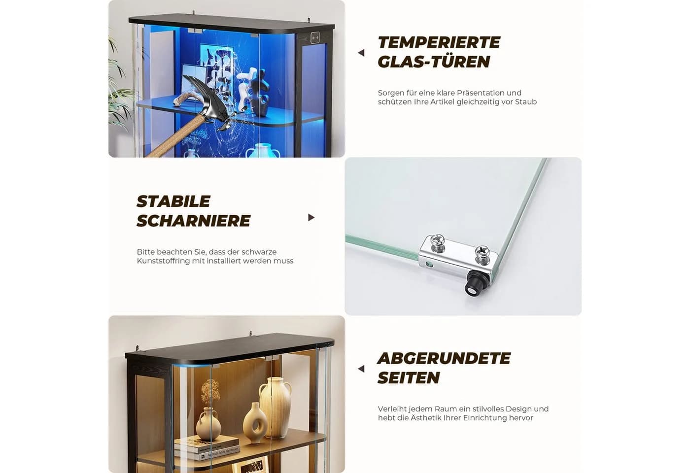BROTTAR Glasvitrine Rund 4 Ebenen LED mit Sensor schwarz - Bild 4