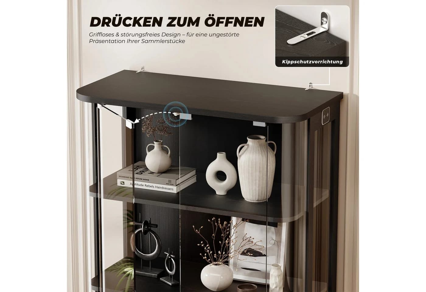 BROTTAR Glasvitrine Rund 4 Ebenen LED mit Sensor schwarz - Bild 5