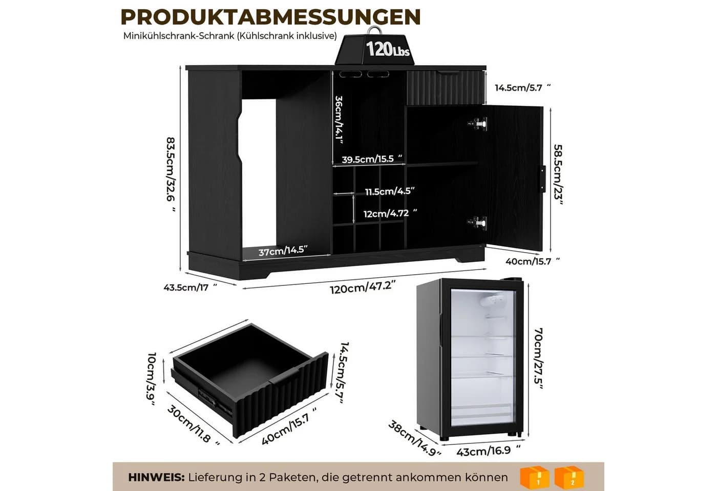 BROTTAR Barschrank mit Kühlschrank Riffeldesign - Bild 5