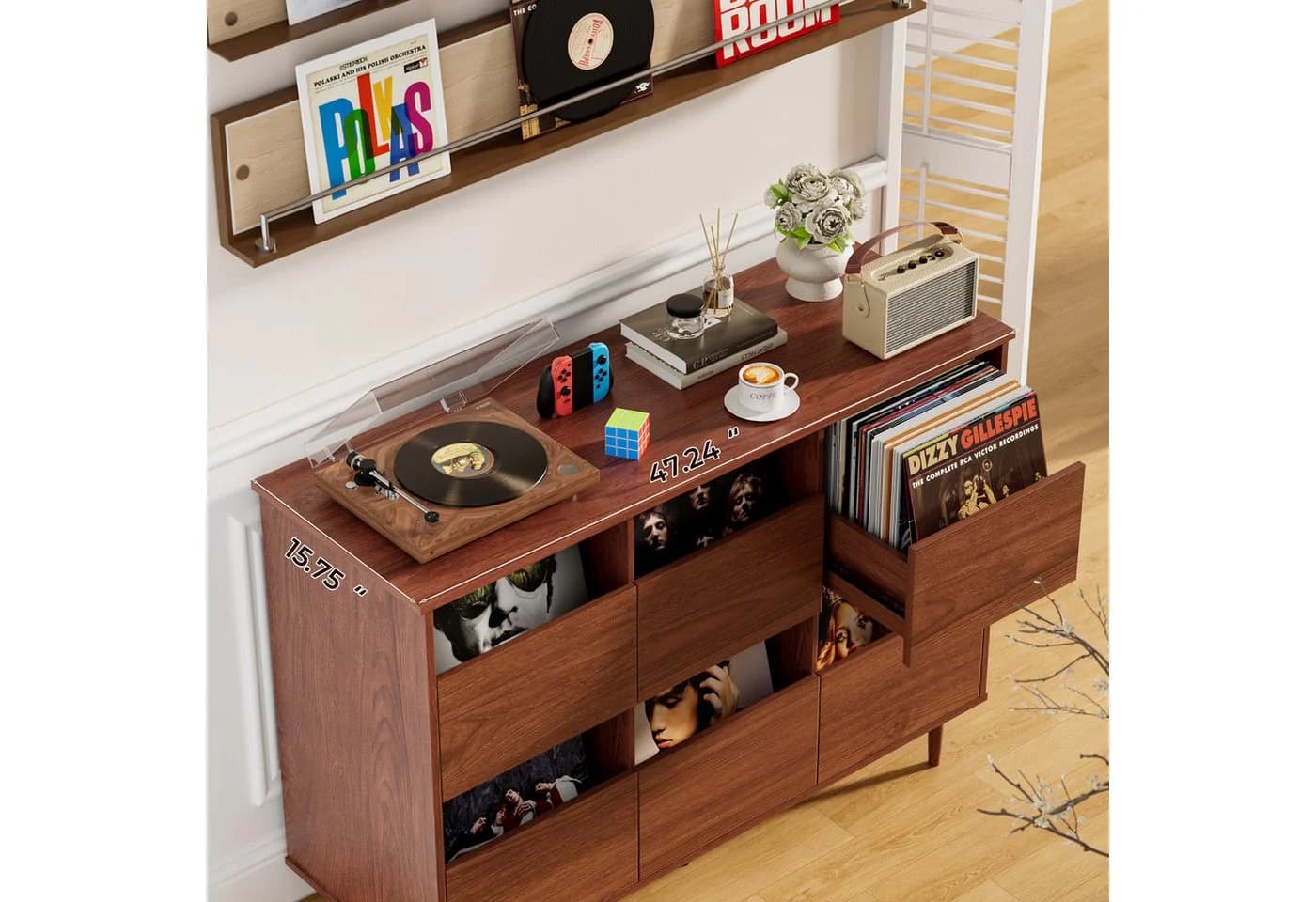 BROTTAR Sideboard Plattenspielerschrank Braun Mid-Century Design - Bild 3