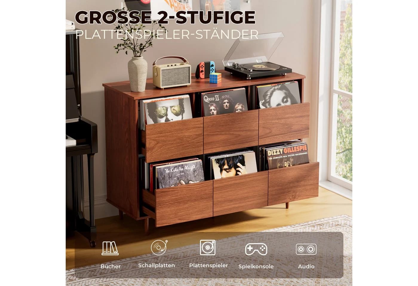 BROTTAR Sideboard Plattenspielerschrank Braun Mid-Century Design - Bild 5
