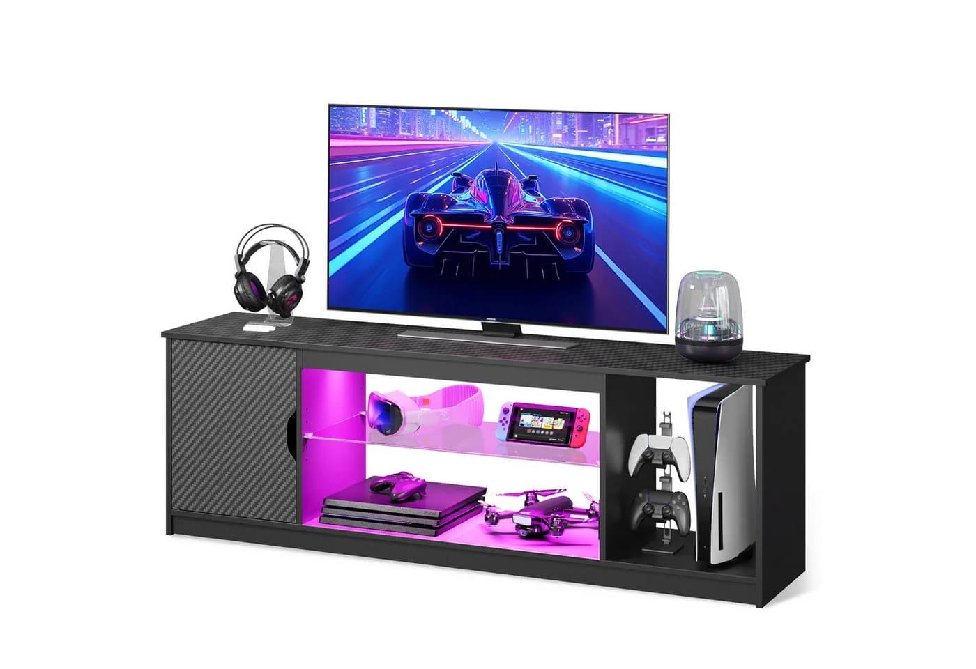 Bestier TV-Schrank Lowboard mit RGB-LED Leuchten Schwarze Kohlefaser - Bild 2
