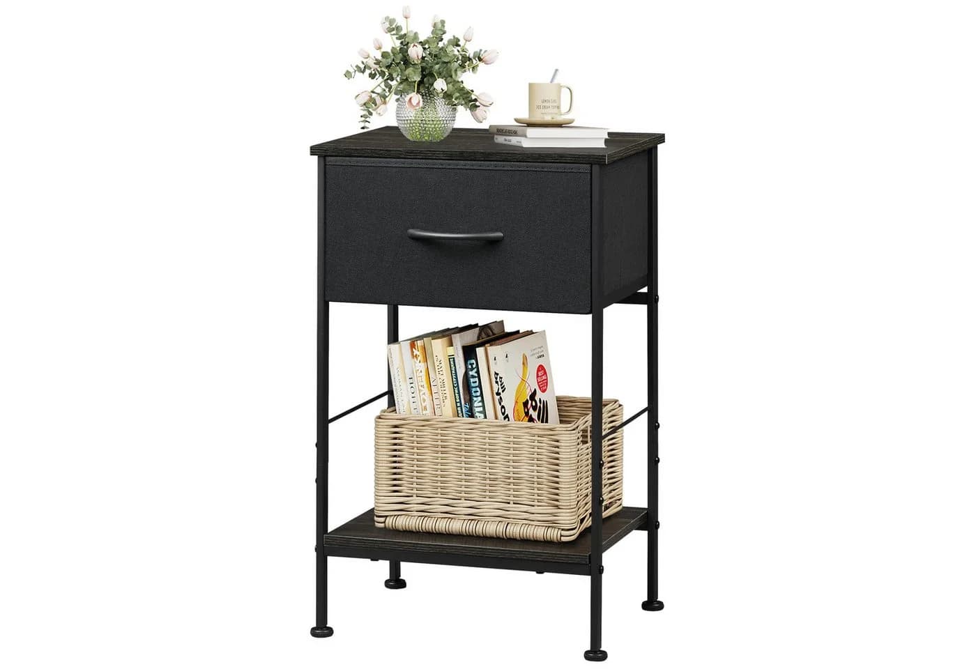 WLIVE Beistelltisch Nachttisch mit Stoffschublade & Ablage, 40x30x63 cm, Metallrahmen - Bild 2