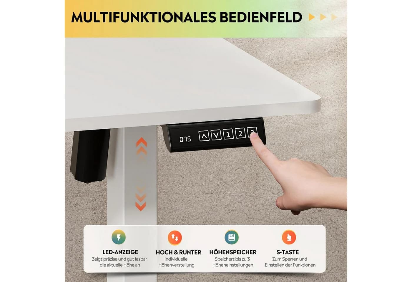 DEVAISE Höhenverstellbarer Schreibtisch Weiß 120x60 cm - Bild 4