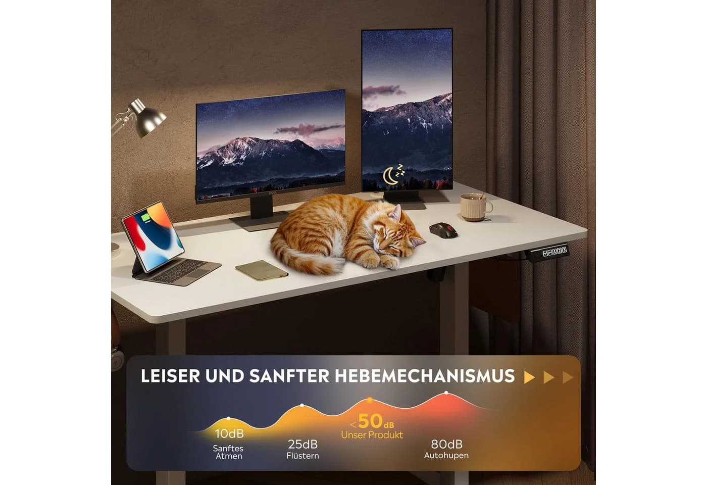 DEVAISE Höhenverstellbarer Schreibtisch Weiß 120x60 cm - Bild 5