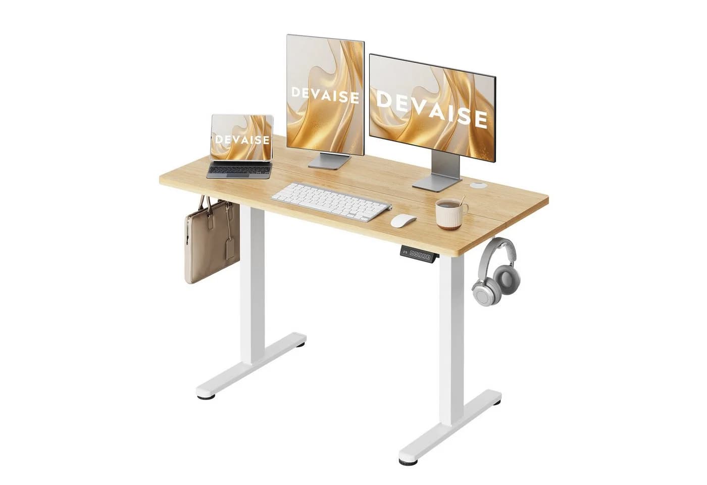 DEVAISE Höhenverstellbarer Schreibtisch 120x60 cm Eiche - Bild 2