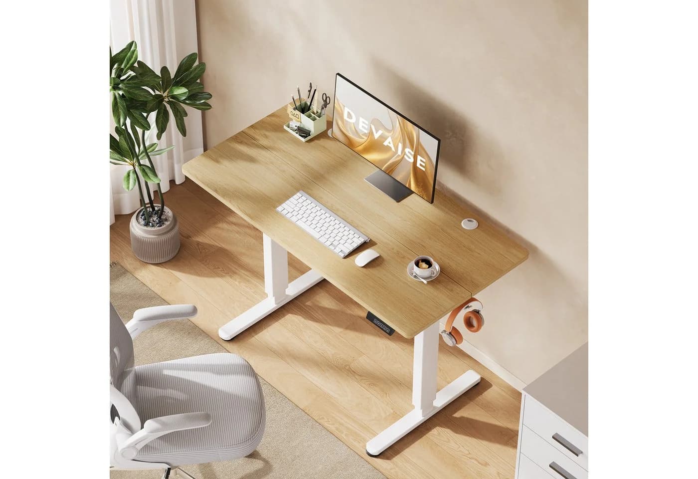 DEVAISE Höhenverstellbarer Schreibtisch 120x60 cm Eiche - Bild 3