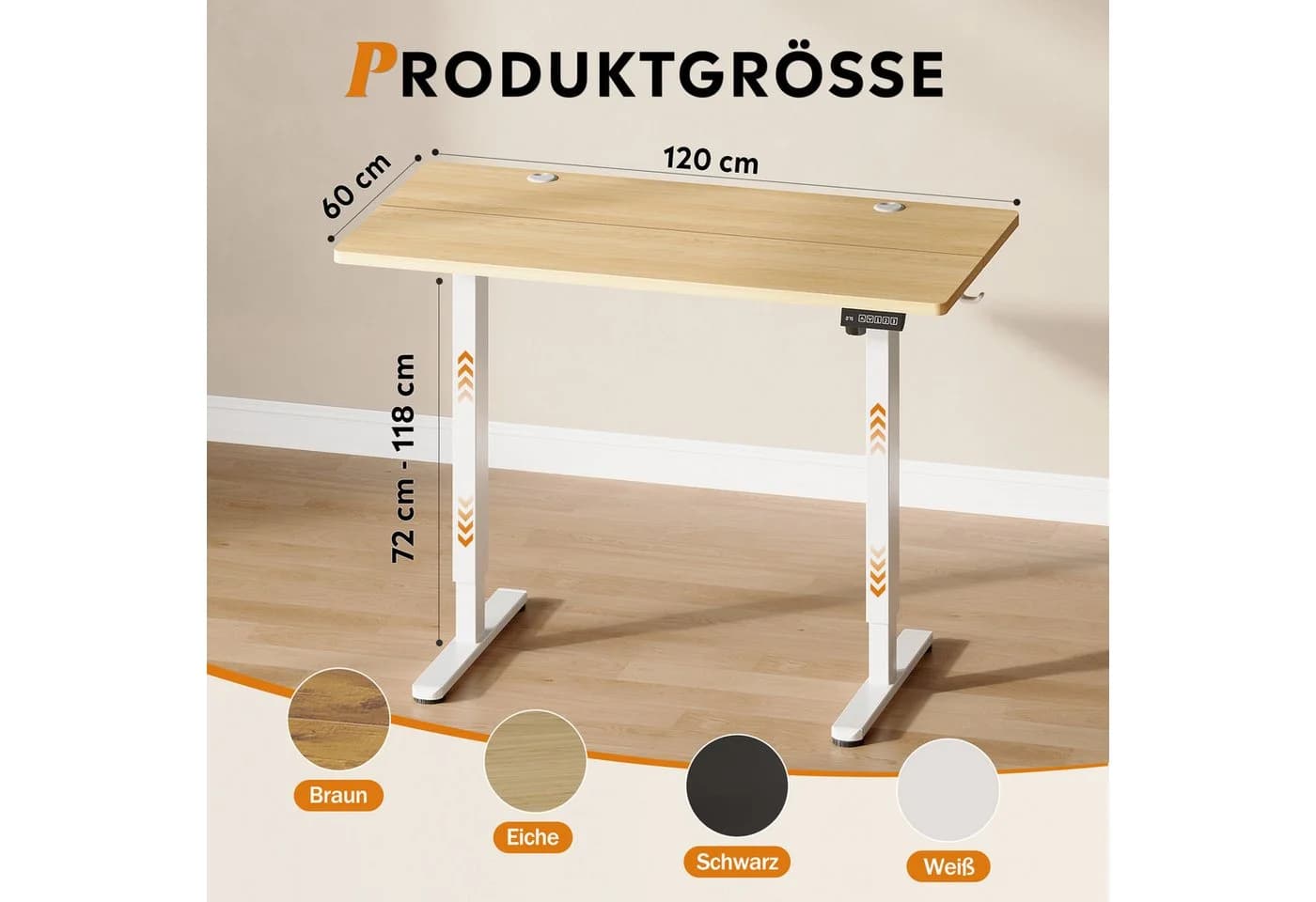 DEVAISE Höhenverstellbarer Schreibtisch 120x60 cm Eiche - Bild 4
