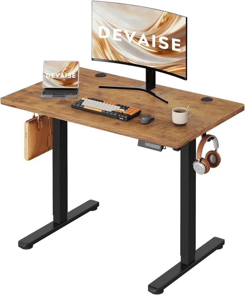 DEVAISE Höhenverstellbarer Schreibtisch 100x60 cm Eiche - Bild 2