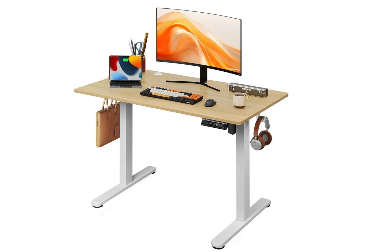 DEVAISE Höhenverstellbarer Schreibtisch 100x60 cm Eiche - Bild 2