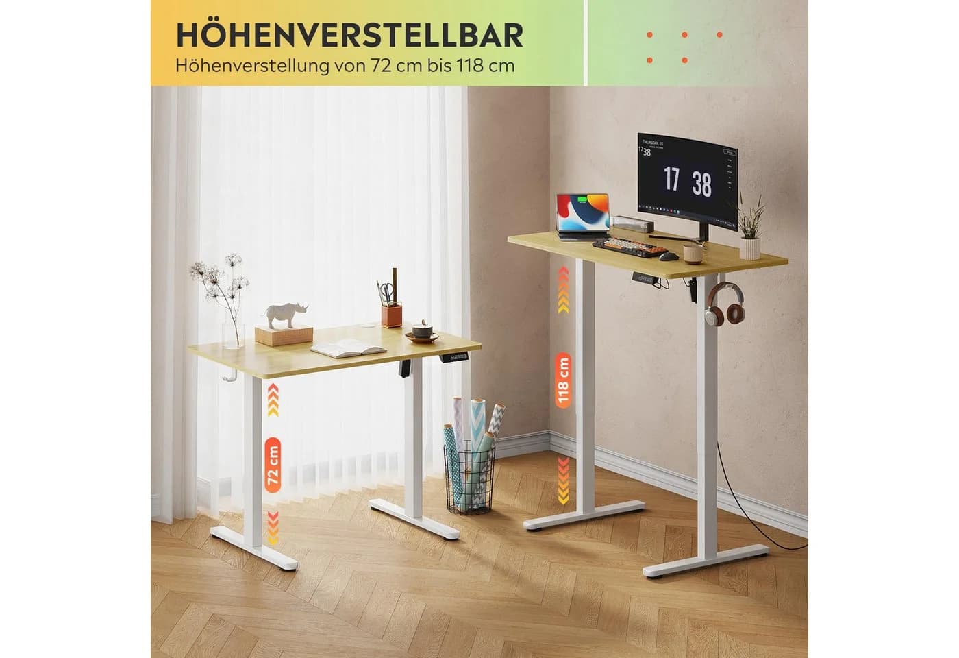 DEVAISE Höhenverstellbarer Schreibtisch 100x60 cm Eiche - Bild 5