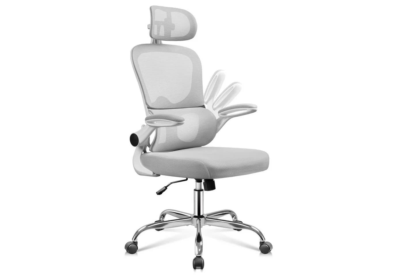 DEVAISE Bürostuhl Ergonomisch mit 3D-Kopfstütze Mesh-Rücken Weiß/Schwarz - Bild 2