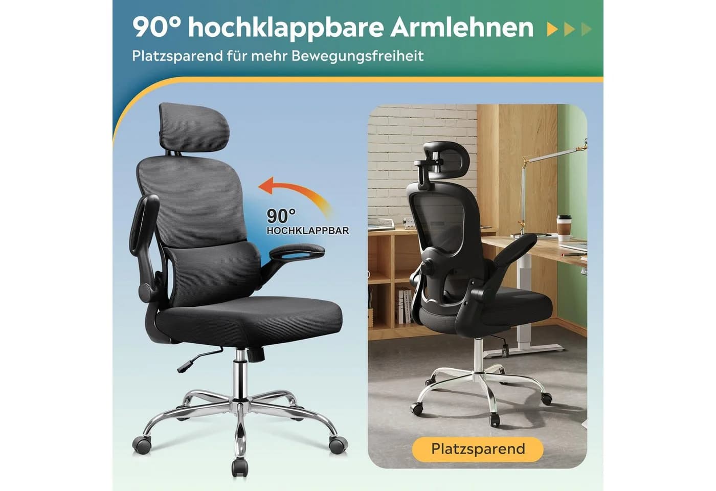 DEVAISE Bürostuhl Ergonomisch mit 3D-Kopfstütze und Mesh-Rücken - Bild 5