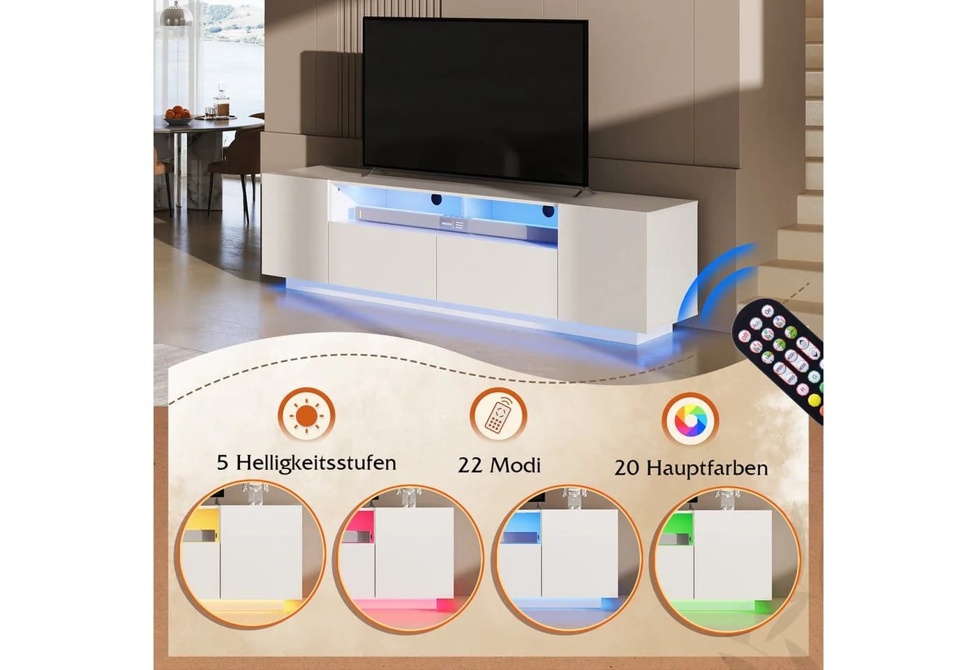 WLIVE TV-Schrank Modernes hängendes TV-Lowboard mit LED-Beleuchtung, 170 cm - Bild 3