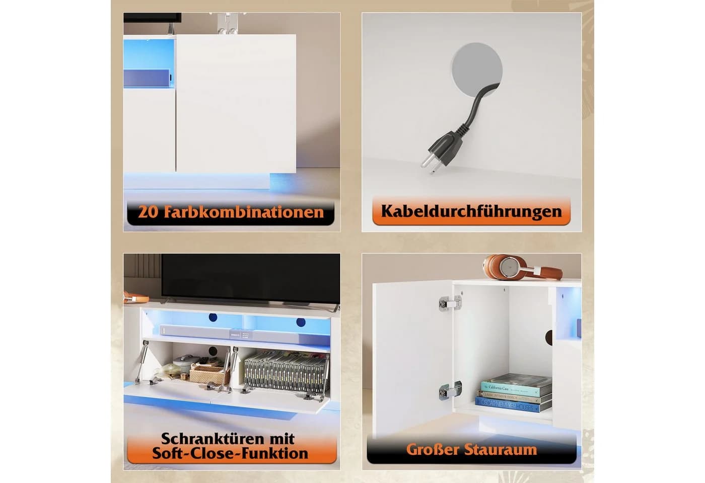 WLIVE TV-Schrank Modernes hängendes TV-Lowboard mit LED-Beleuchtung, 170 cm - Bild 4