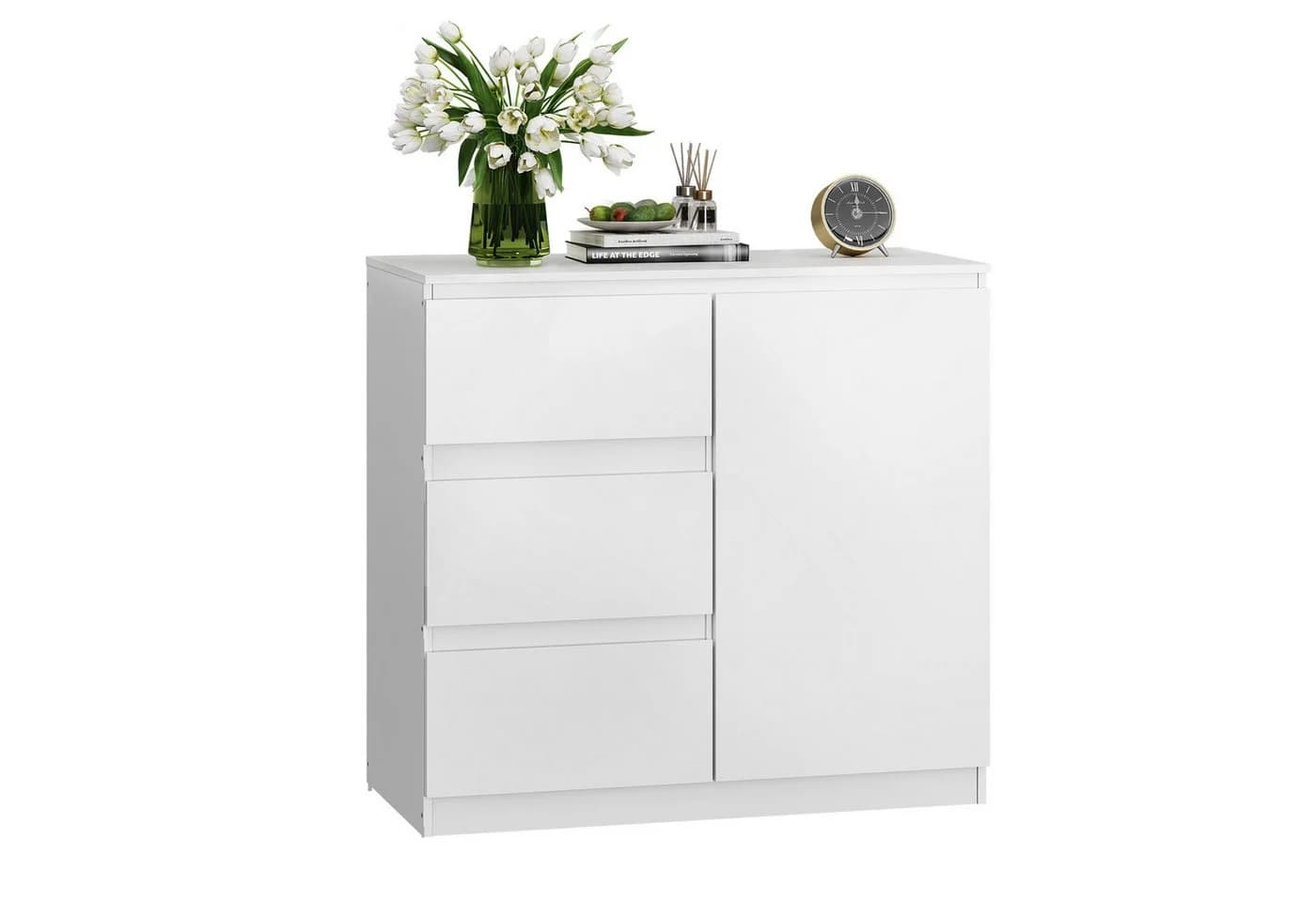 WLIVE Sideboard Kommode, Breite 80 cm, Sideboard mit 3 Schubladen & 1 Tür, Soft-Close-Funktion, Weiß - Bild 2