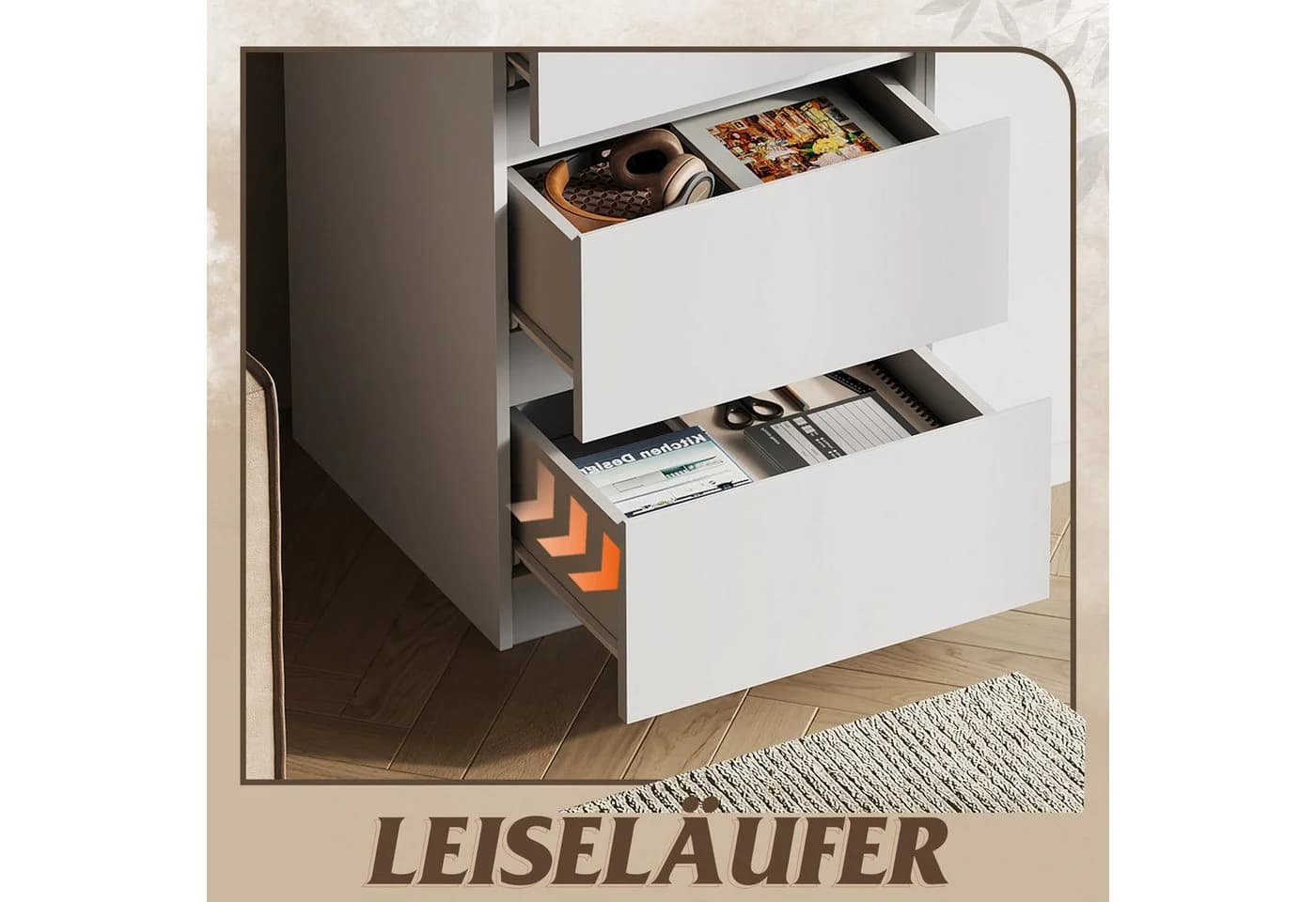 WLIVE Sideboard Kommode, Breite 80 cm, Sideboard mit 3 Schubladen & 1 Tür, Soft-Close-Funktion, Weiß - Bild 4