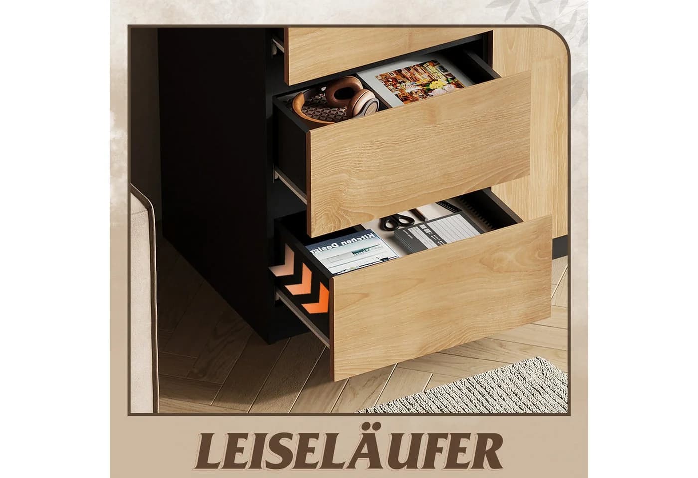 WLIVE Sideboard Kommode 80 cm Schwarz+Eiche Soft-Close - Bild 4