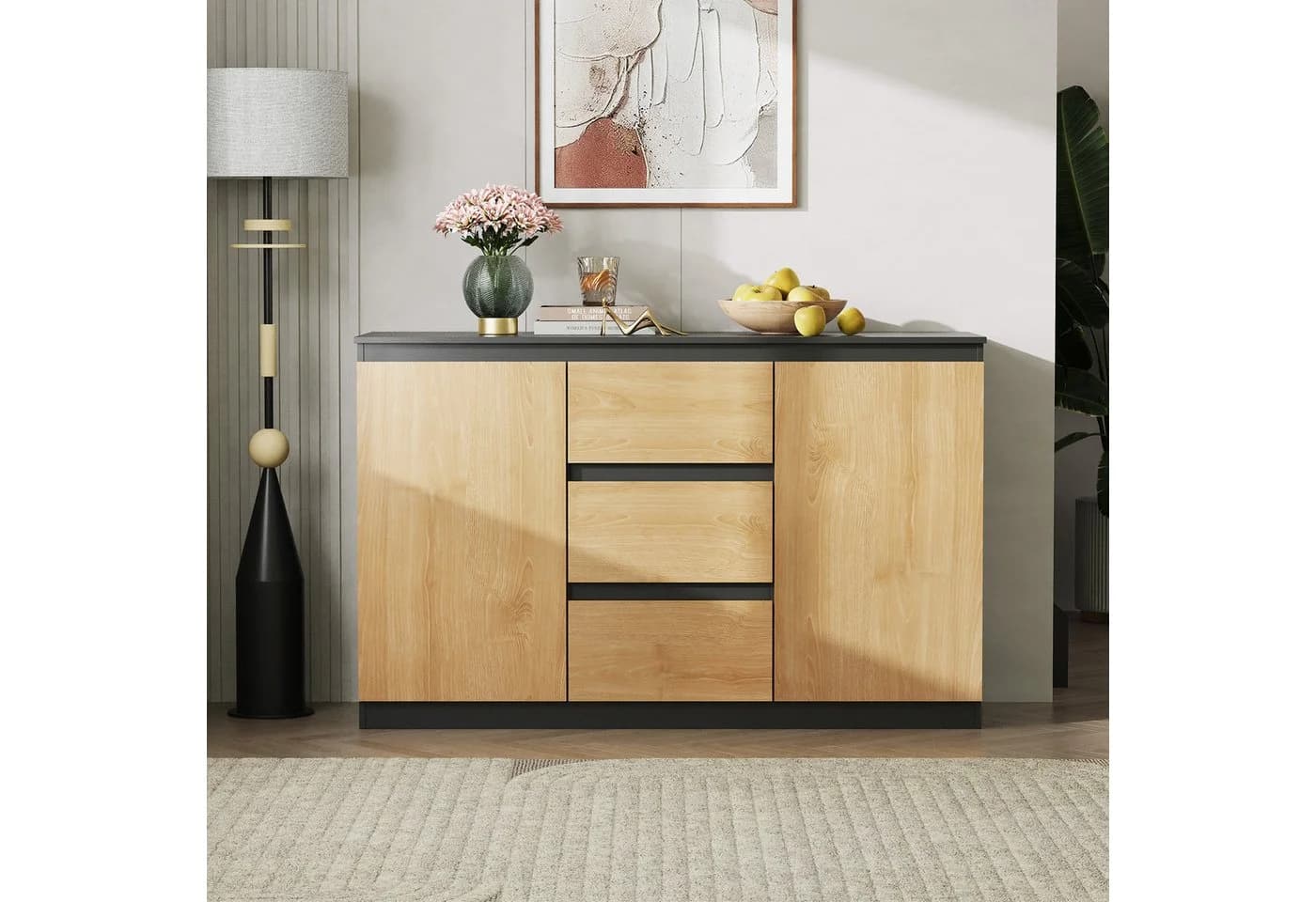 WLIVE Sideboard Kommode 3 Schubladen 1 Tür Weiß - Bild 3