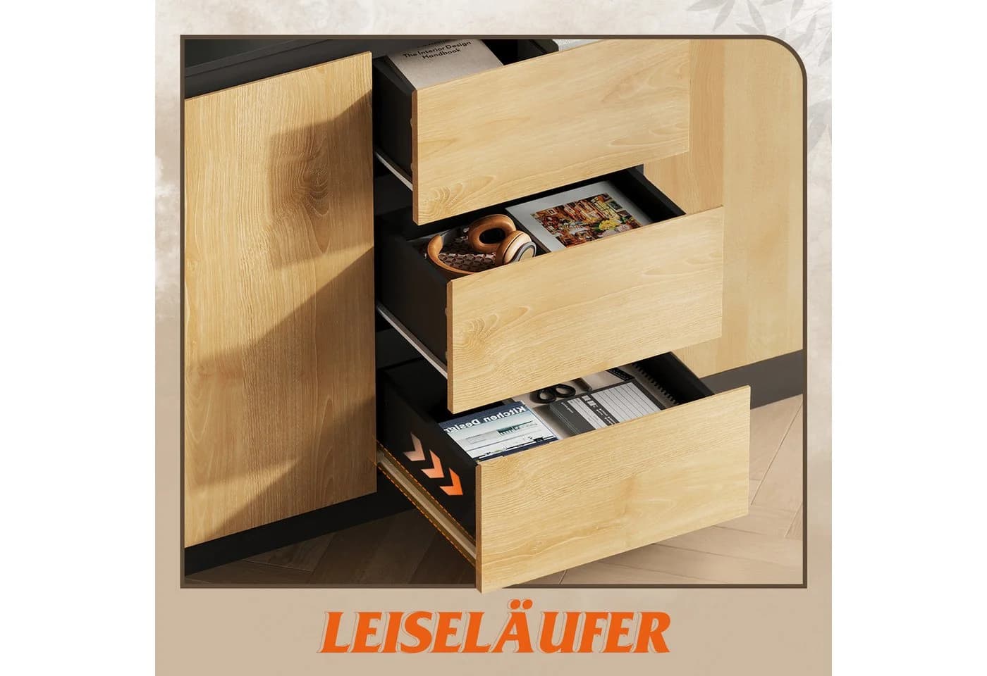 WLIVE Sideboard Kommode 3 Schubladen 1 Tür Weiß - Bild 4