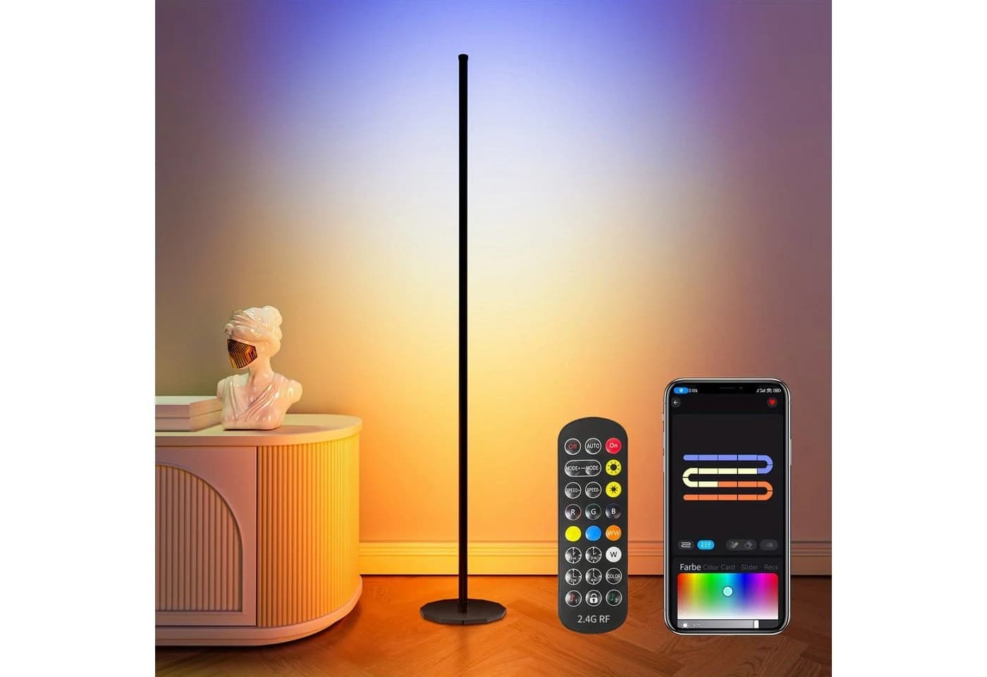 Novostella LED Stehlampe RGB Schwarz mit App & RF Fernbedienung - Bild 2