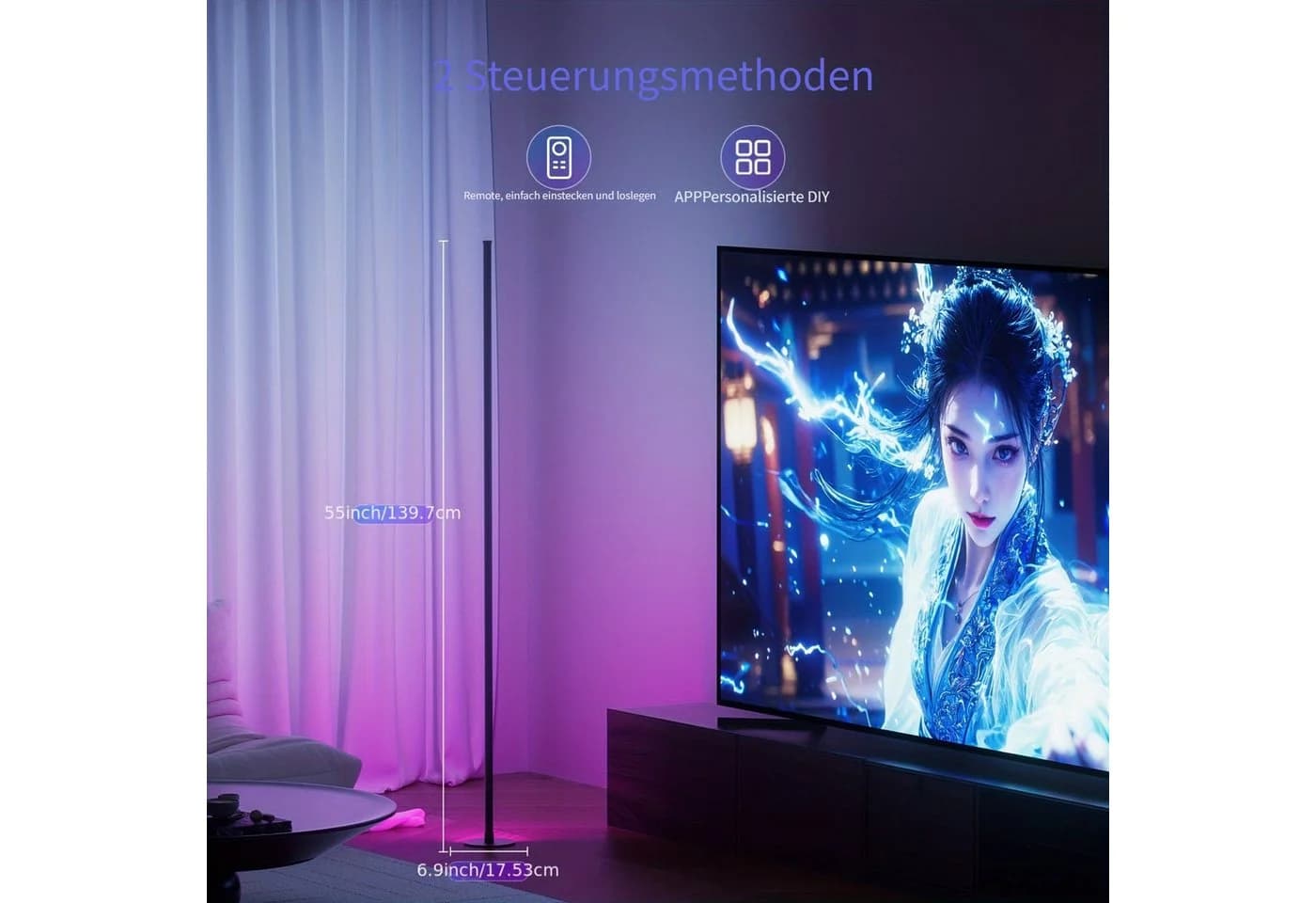 Novostella LED Stehlampe RGB Schwarz mit App & RF Fernbedienung - Bild 4