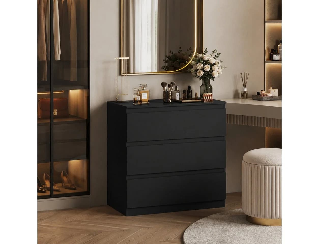 WLIVE Kommode 3-Schubladen Schwarz Modernes Design - Bild 4