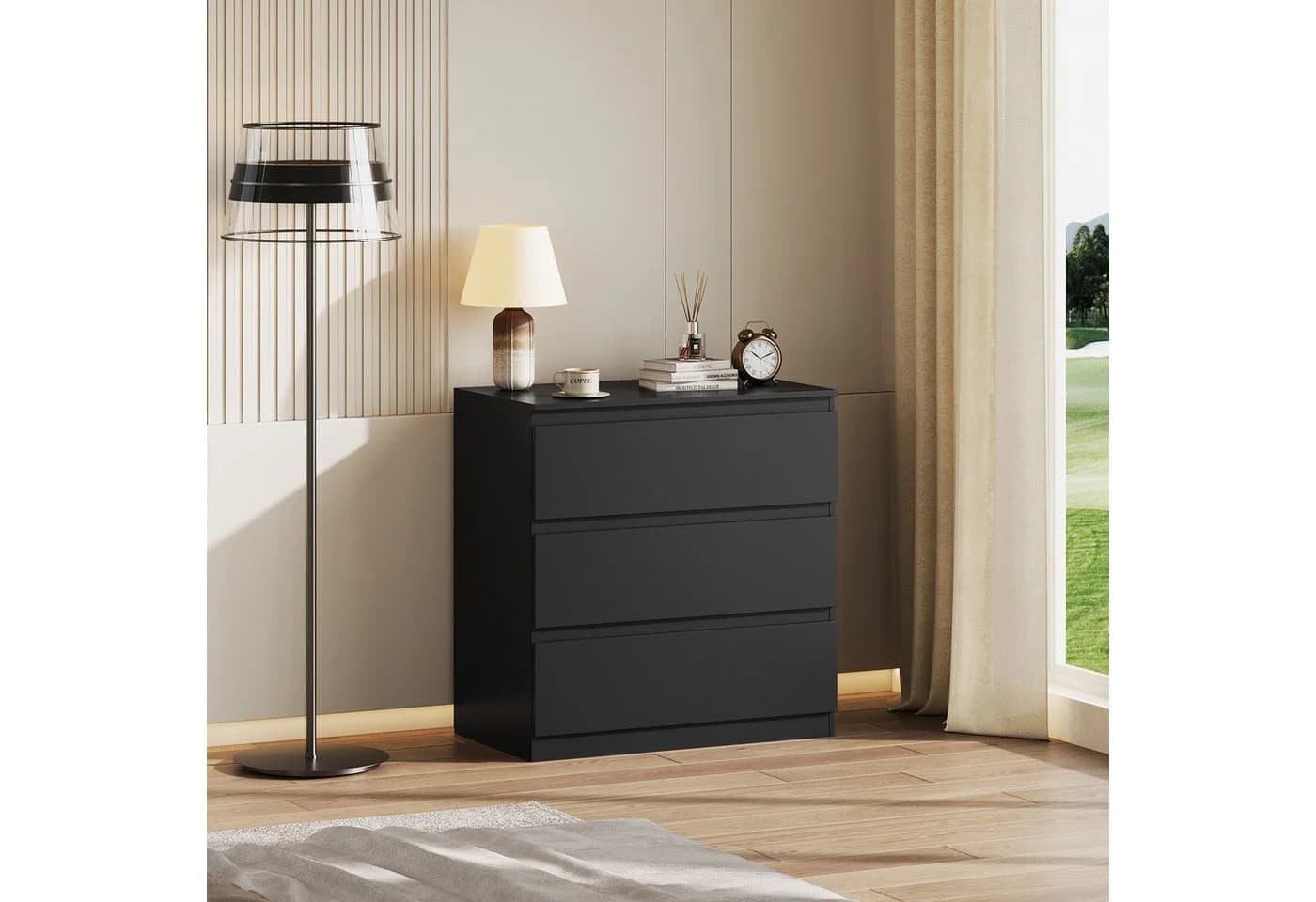 WLIVE Kommode 3-Schubladen Schwarz Modernes Design - Bild 5