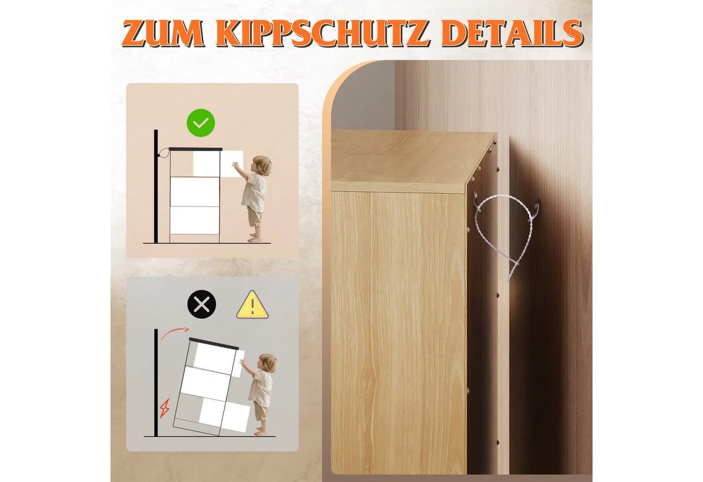 WLIVE Kommode 3-Schubladen Weiß Modernes Design - Bild 3