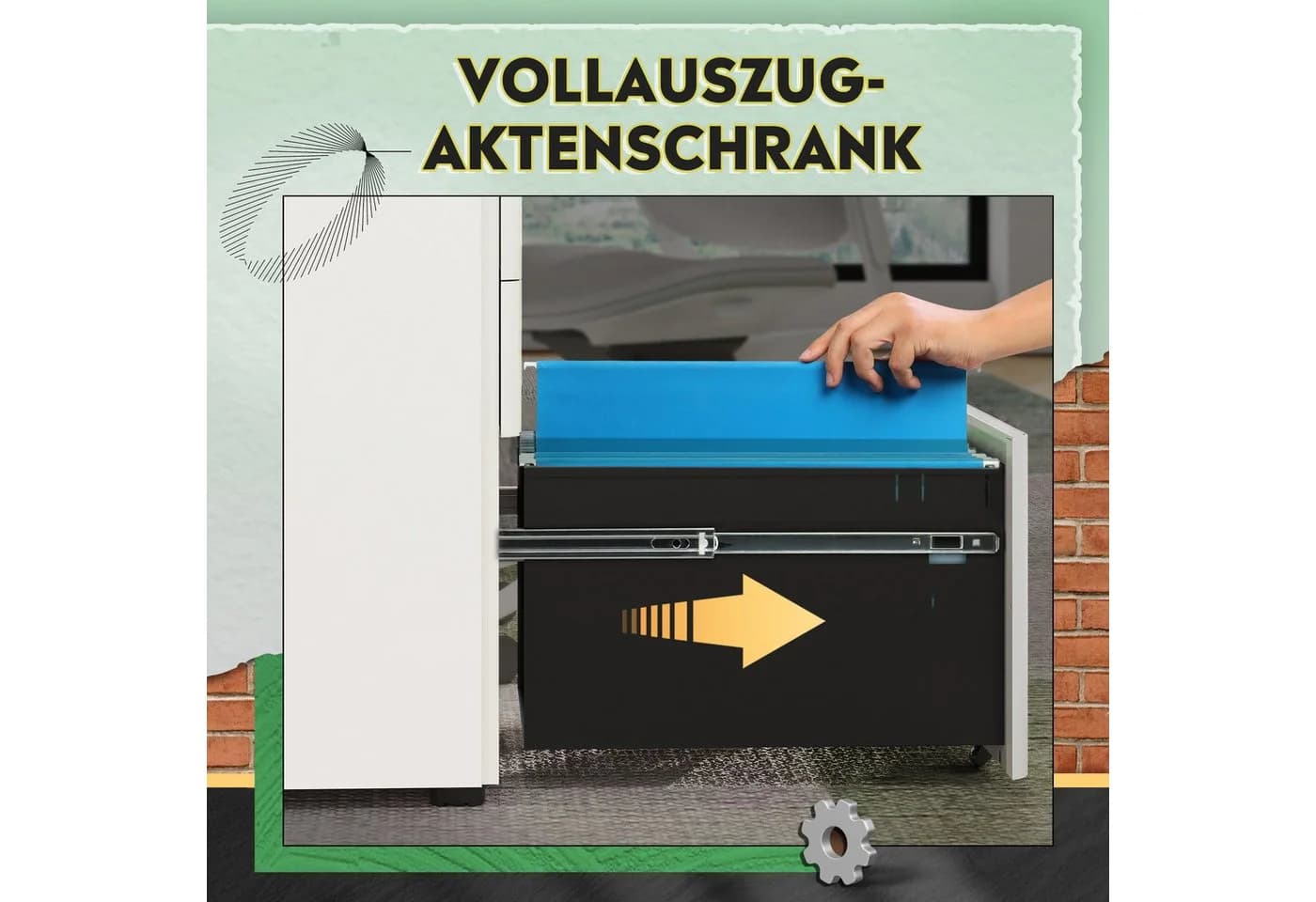 DEVAISE Rollcontainer 3 Schubladen Hängeregister abschließbar Schwarz/Weiß - Bild 4