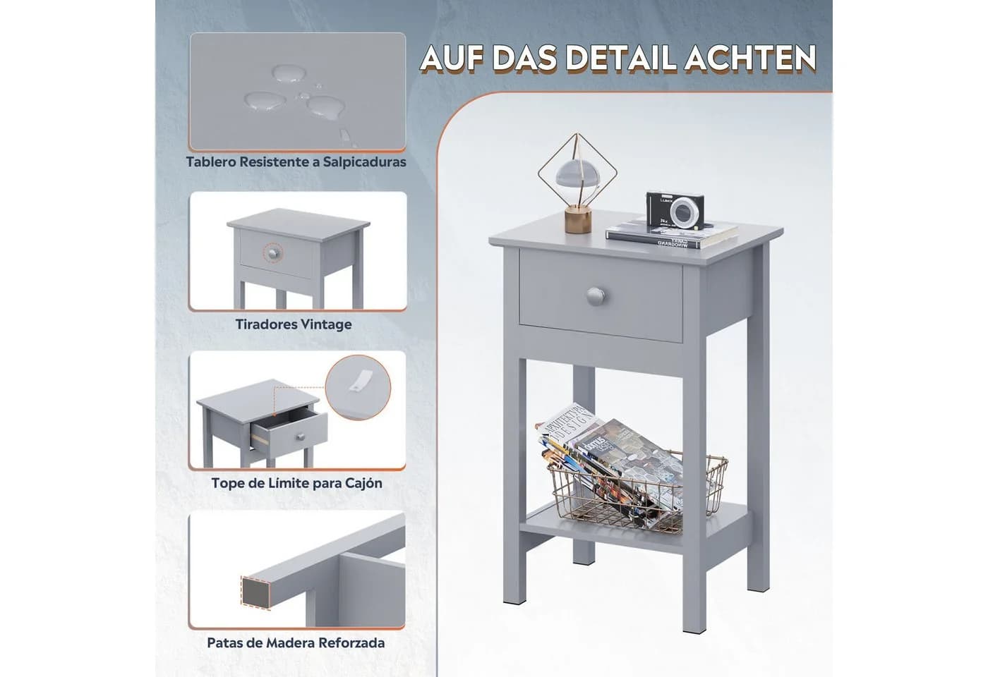 WLIVE Beistelltisch 2er-Set Eiche-Dekor Schublade Ablage - Bild 4