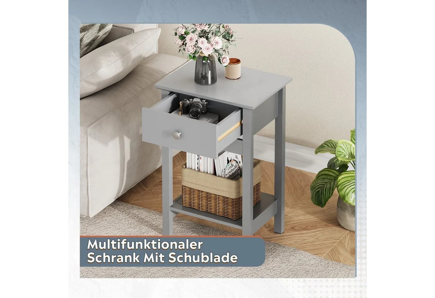 WLIVE Beistelltisch 2er-Set Eiche-Dekor Schublade Ablage - Bild 5