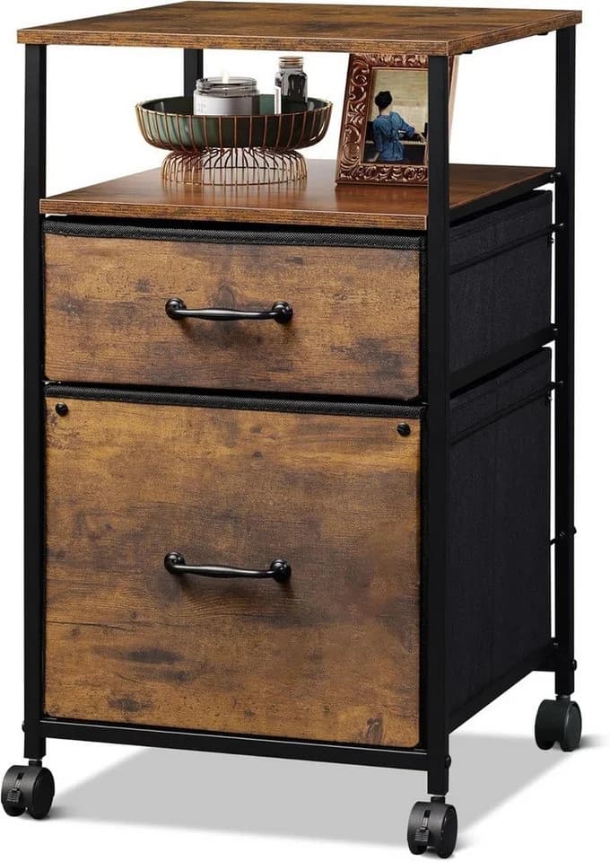 DEVAISE Aktenschrank Rollcontainer mit 2 Schubladen Holzoptik & Metallrahmen - Bild 2