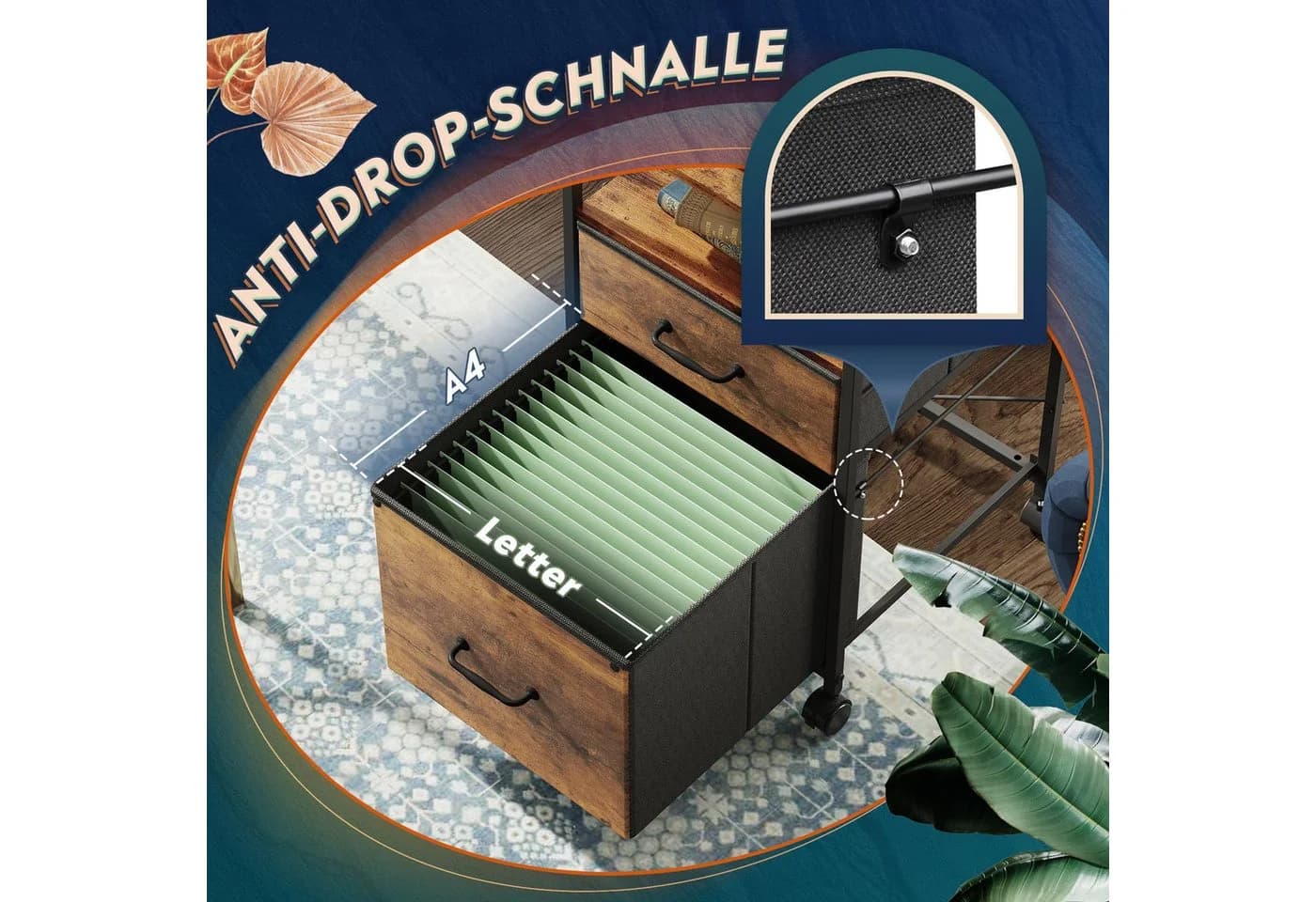 DEVAISE Aktenschrank Rollcontainer mit 2 Schubladen Holzoptik & Metallrahmen - Bild 4