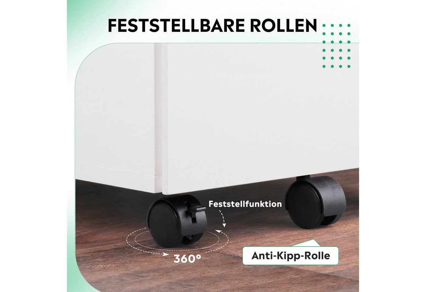 DEVAISE Rollcontainer Schubladenschrank 3 Schubladen Weiß - Bild 5