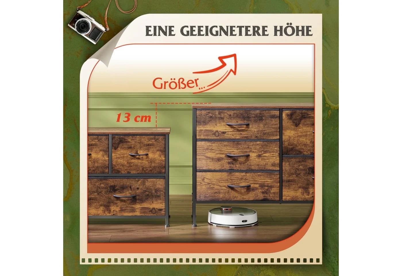 WLIVE Kommode mit 5 Stoffschubladen, Stabiler Stahlrahmen, Braun - Bild 5
