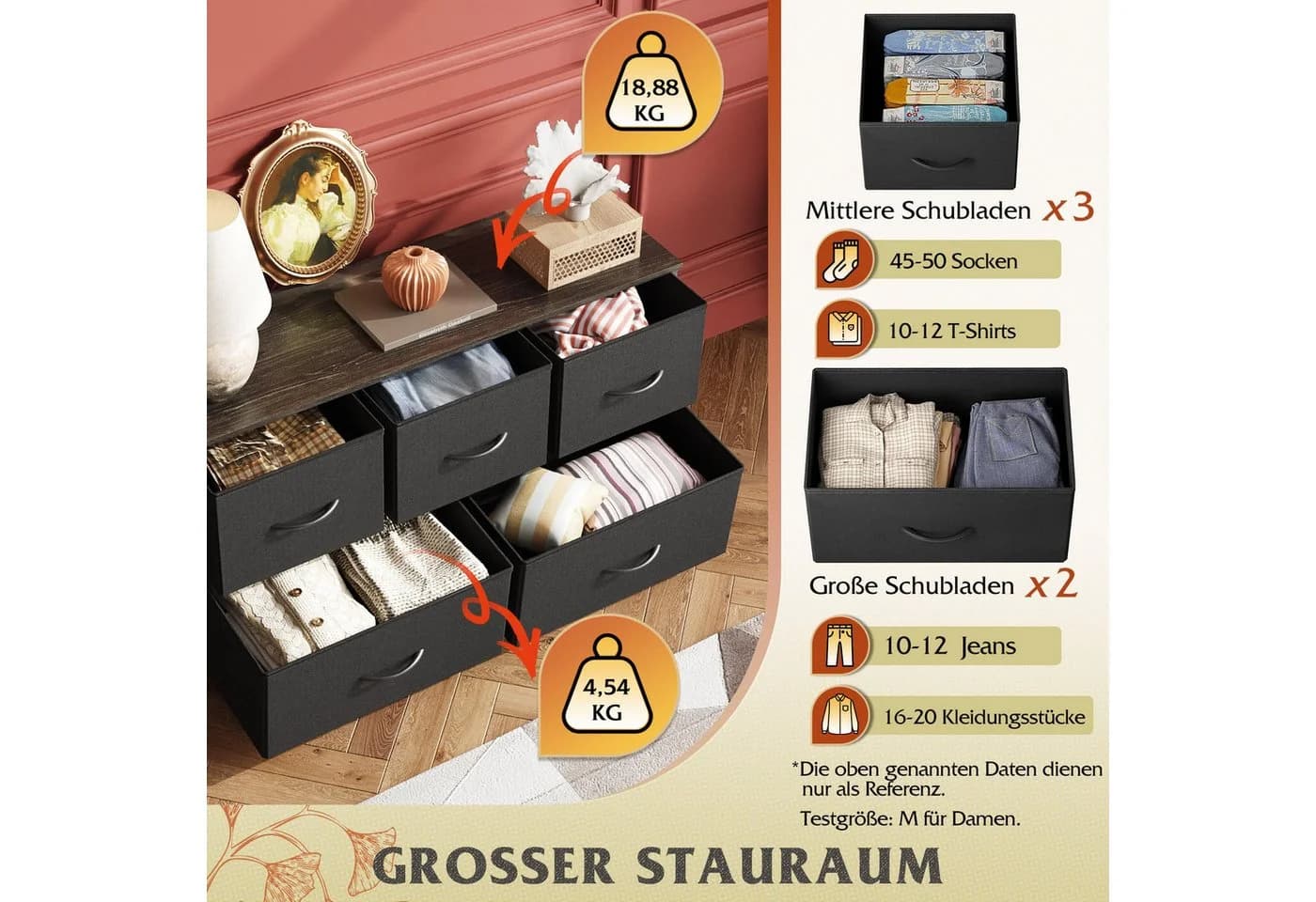 WLIVE Kommode Stauraumschrank 5 Stoffschubladen Stahlrahmen Holzplatte - Bild 5