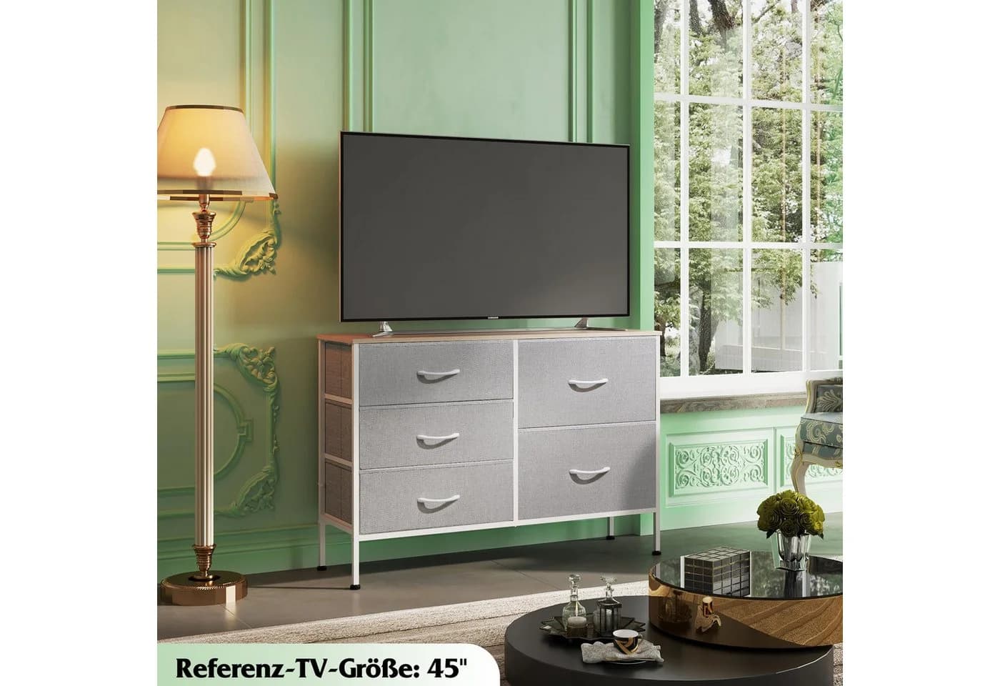 WLIVE Kommode mit 5 Stoffschubladen, Stabiler Stahlrahmen, 100x30x68 cm