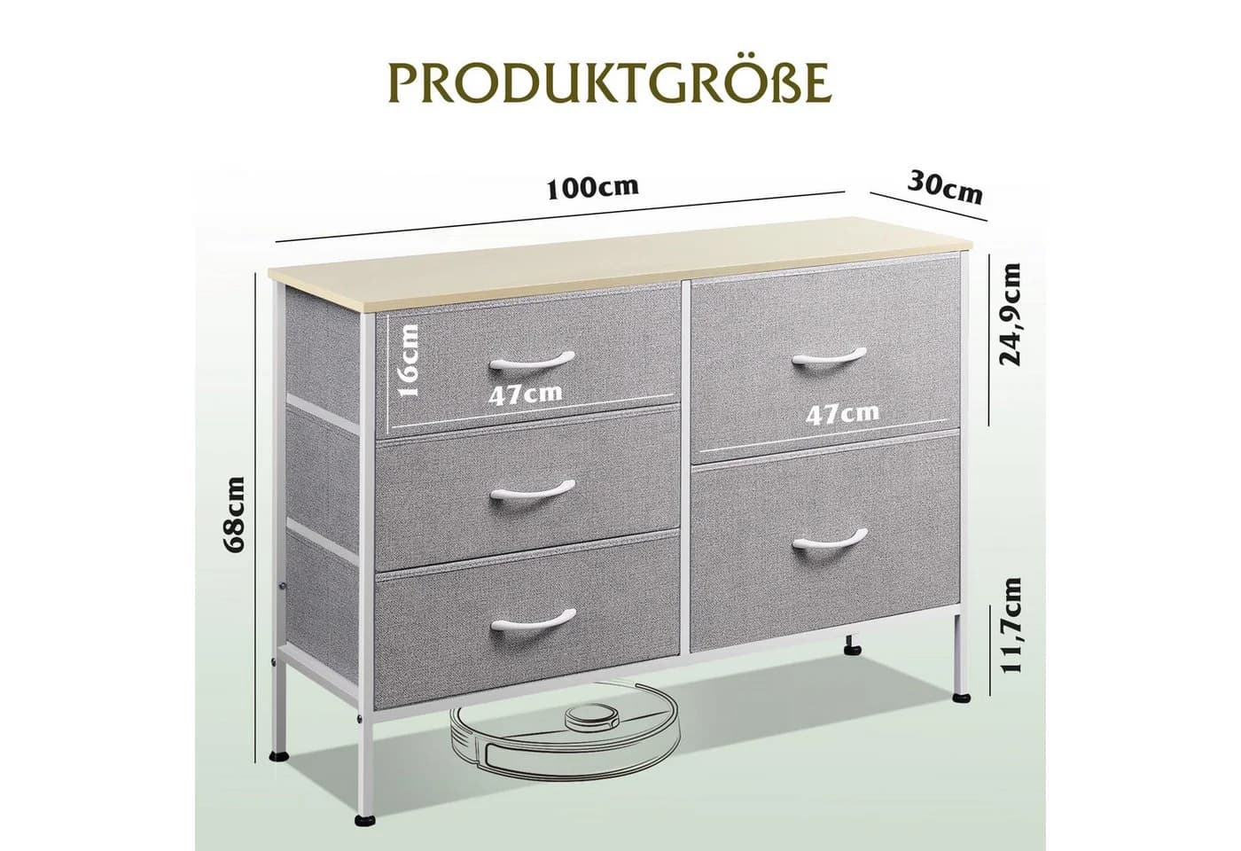 WLIVE Kommode mit 5 Stoffschubladen, Stabiler Stahlrahmen, 100x30x68 cm - Bild 3