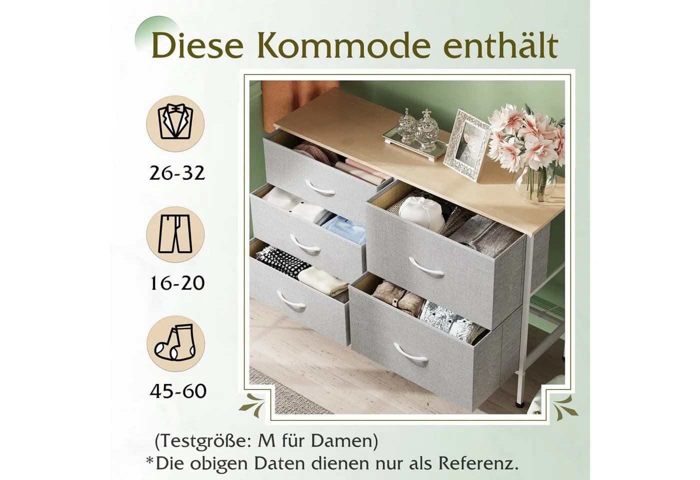 WLIVE Kommode mit 5 Stoffschubladen, Stabiler Stahlrahmen, 100x30x68 cm - Bild 4