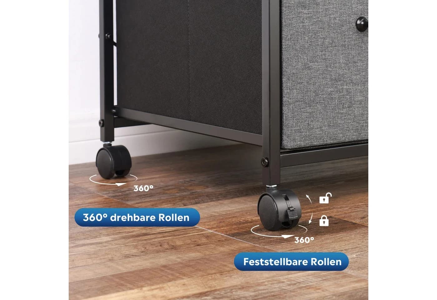 DEVAISE Rollcontainer mit 3 Schubladen & 2 Ablagen, Mobiler Aktenschrank (Druckertisch für DIN A4/Legal/Letter, Breit 75cm) Schubladenschrank auf Rollen für Büro & Home Office - Bild 5