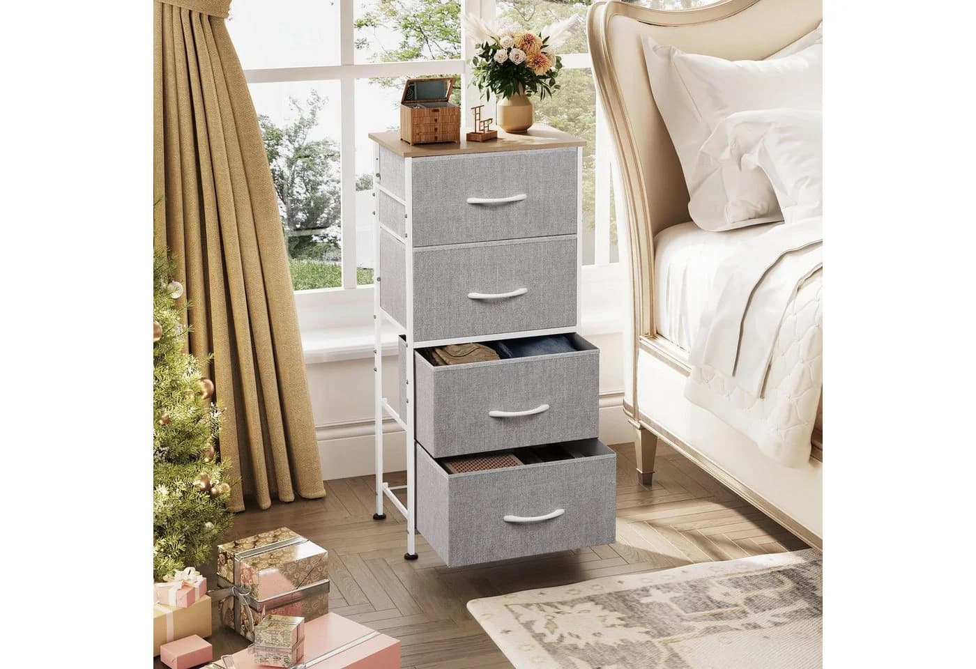 WLIVE Kommode 4 Schubladen 40x30x98 cm Metallrahmen Hellgrau - Bild 4