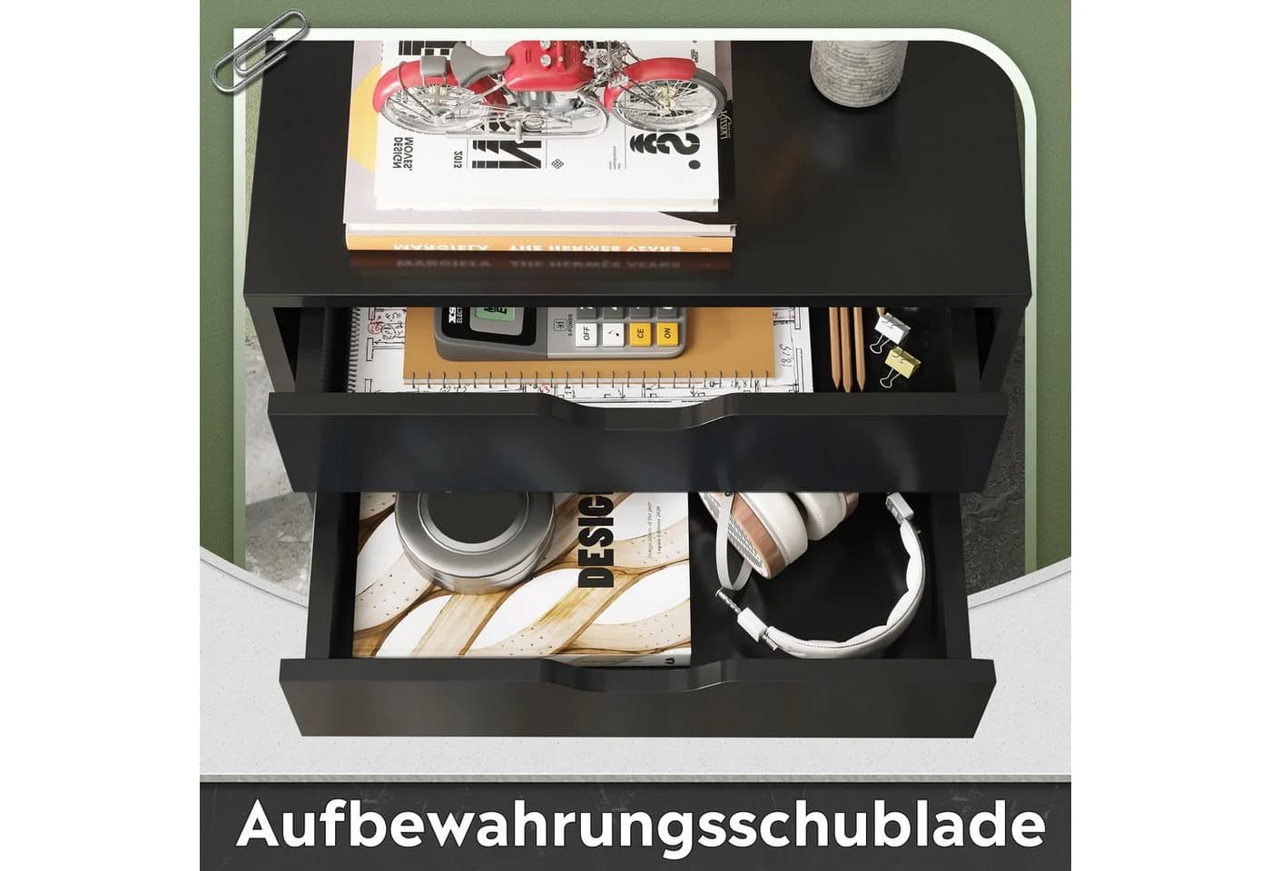 DEVAISE Rollcontainer 5 Schubladen & Tür Weiß/Schwarz Holzwerkstoff - Bild 3