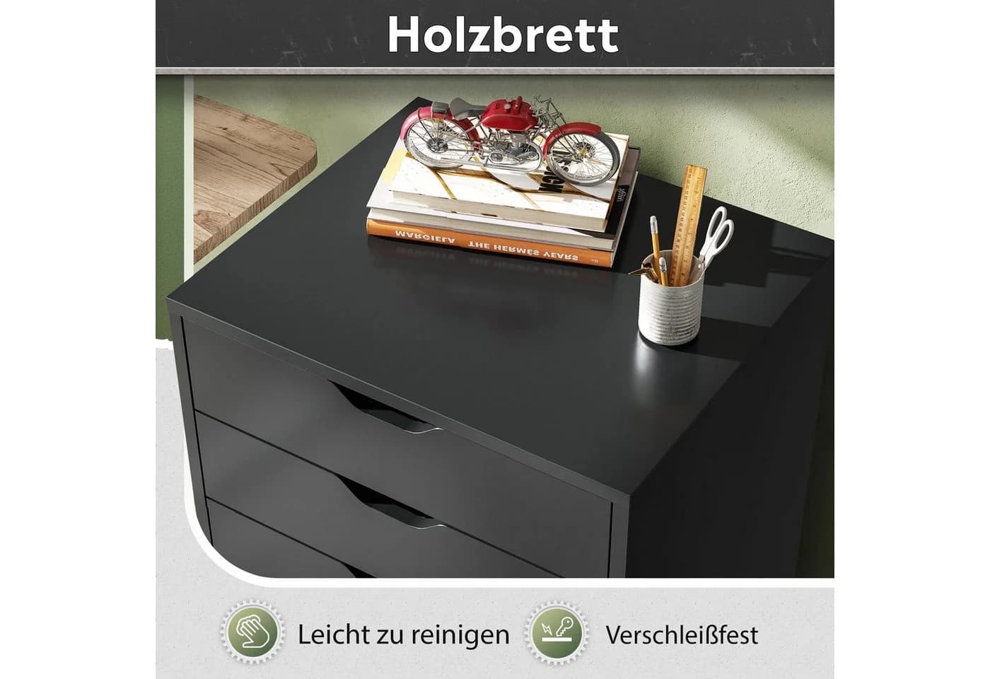 DEVAISE Rollcontainer 5 Schubladen & Tür Weiß/Schwarz Holzwerkstoff - Bild 4